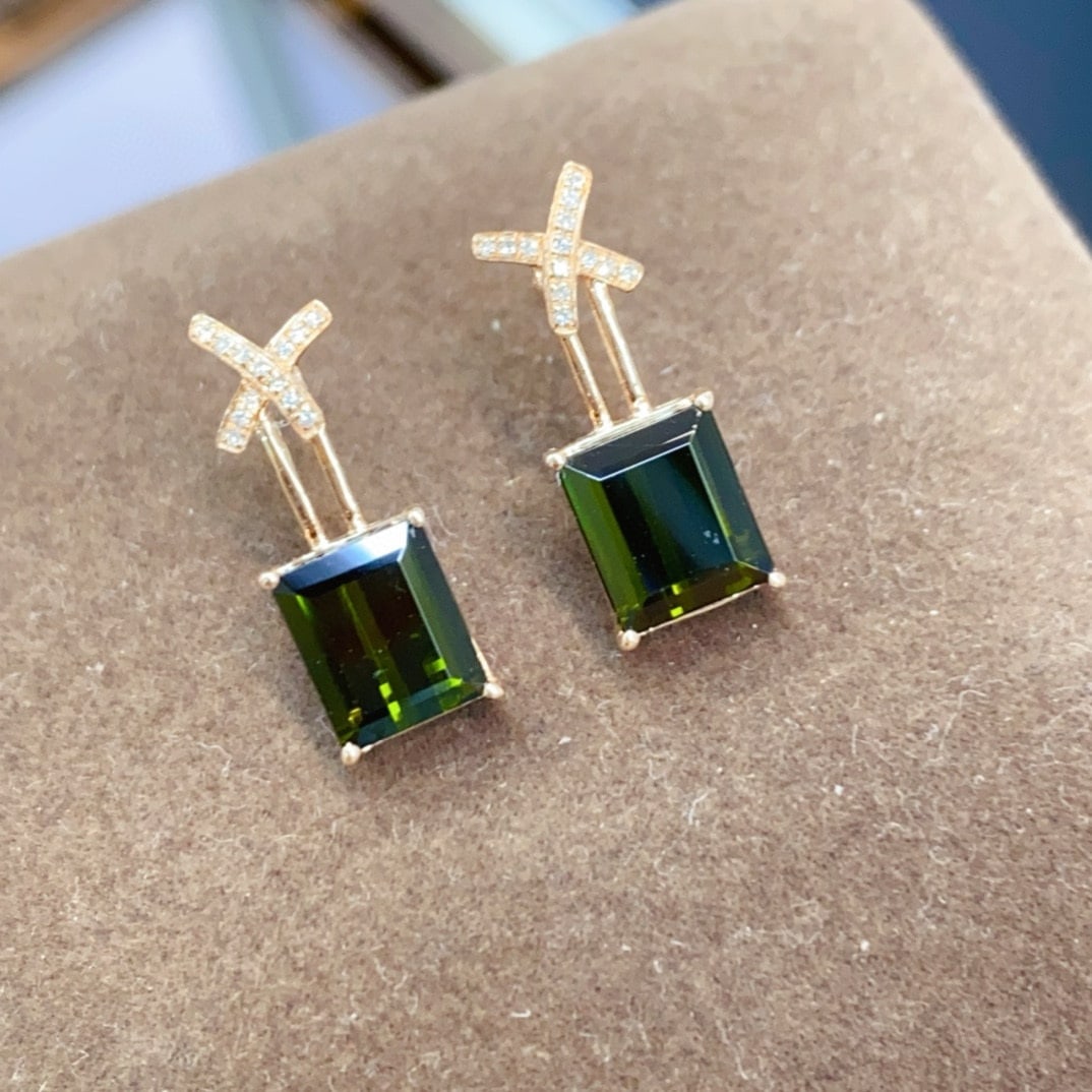 14k Gold 4.58 Ctw Natural Tourmaline & Diamond Earrings - 4
