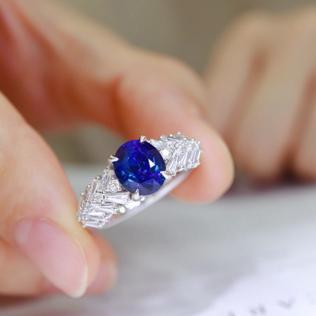 14k Gold 2.9 Ctw Natural Sapphire & Diamond Ring - 3