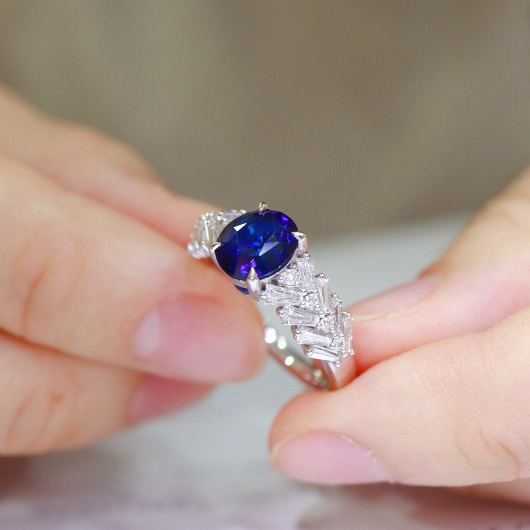 14k Gold 2.9 Ctw Natural Sapphire & Diamond Ring - 5