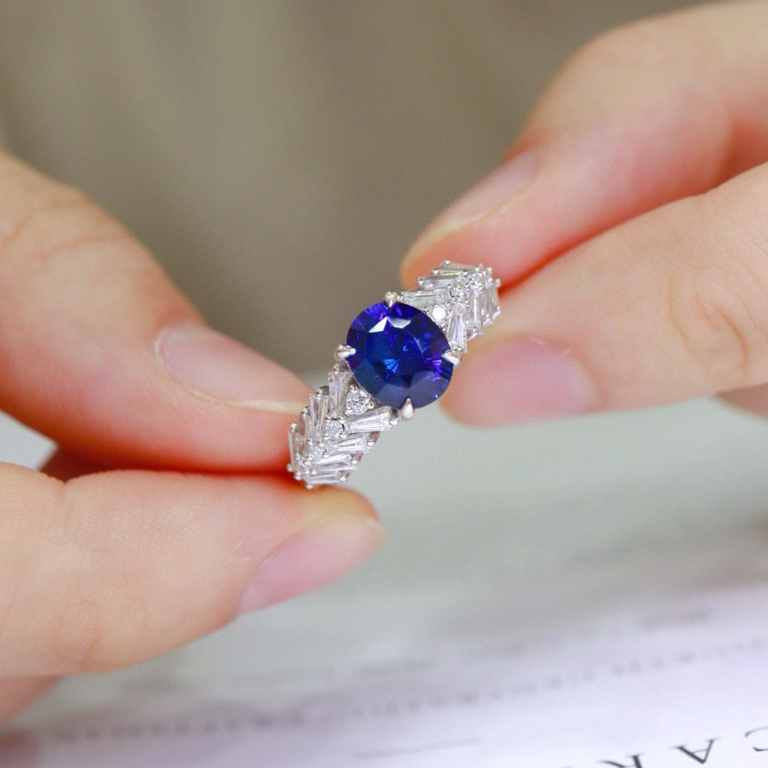 14k Gold 2.9 Ctw Natural Sapphire & Diamond Ring - 7