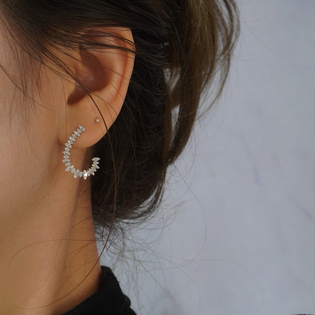 14k Gold 0.58 Ct Natural H Diamond Earrings - 7