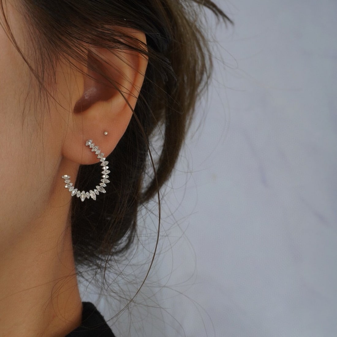 14k Gold 0.58 Ct Natural H Diamond Earrings - 8