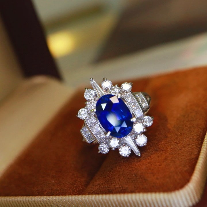 14k Gold 3.77 Ctw Natural Sapphire & Diamond Ring - 6