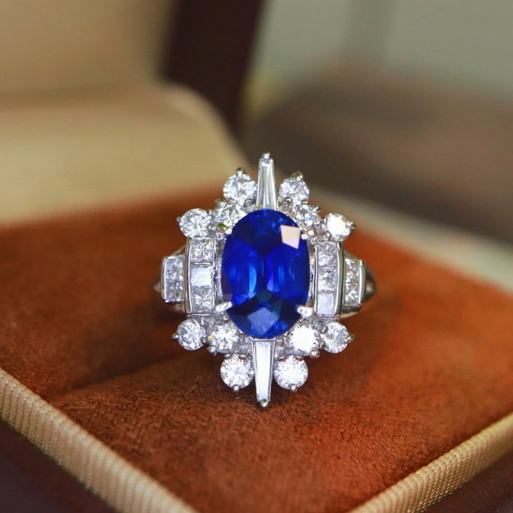 14k Gold 3.77 Ctw Natural Sapphire & Diamond Ring - 7