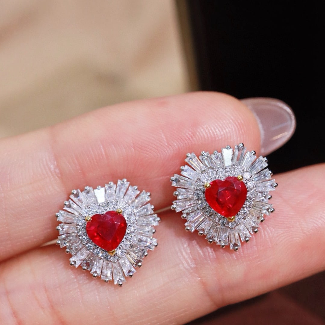 14k Gold 2.14 Ctw Natural Ruby & Diamond Earrings - 7