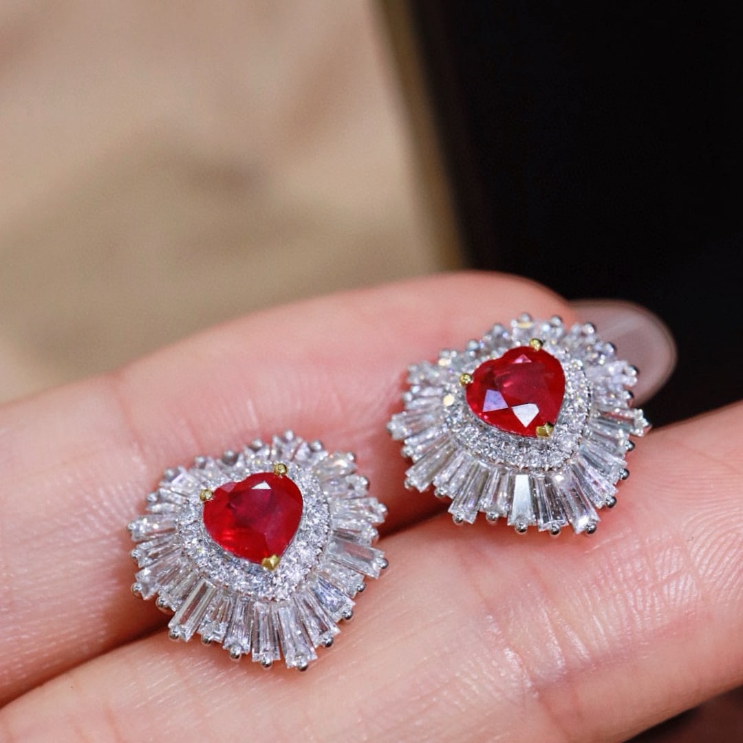 14k Gold 2.14 Ctw Natural Ruby & Diamond Earrings - 8