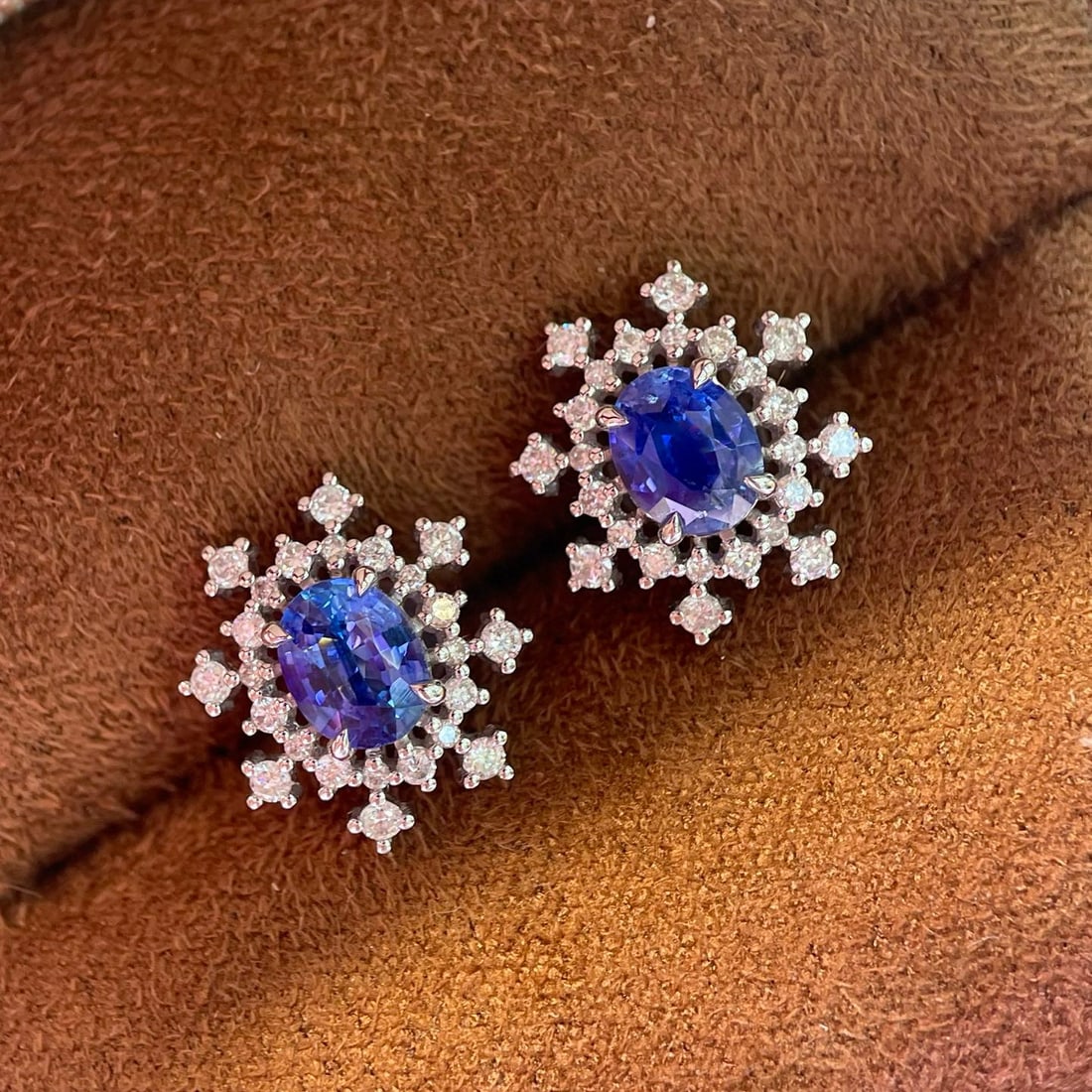 14k Gold 1.75 Ctw Natural Sapphire & Diamond Earrings - 2