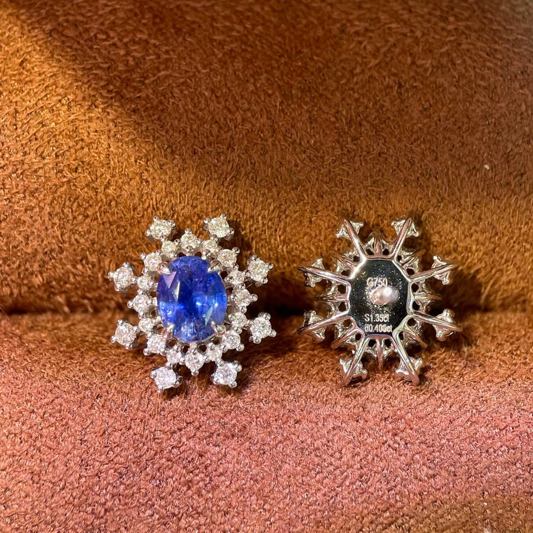 14k Gold 1.75 Ctw Natural Sapphire & Diamond Earrings - 4