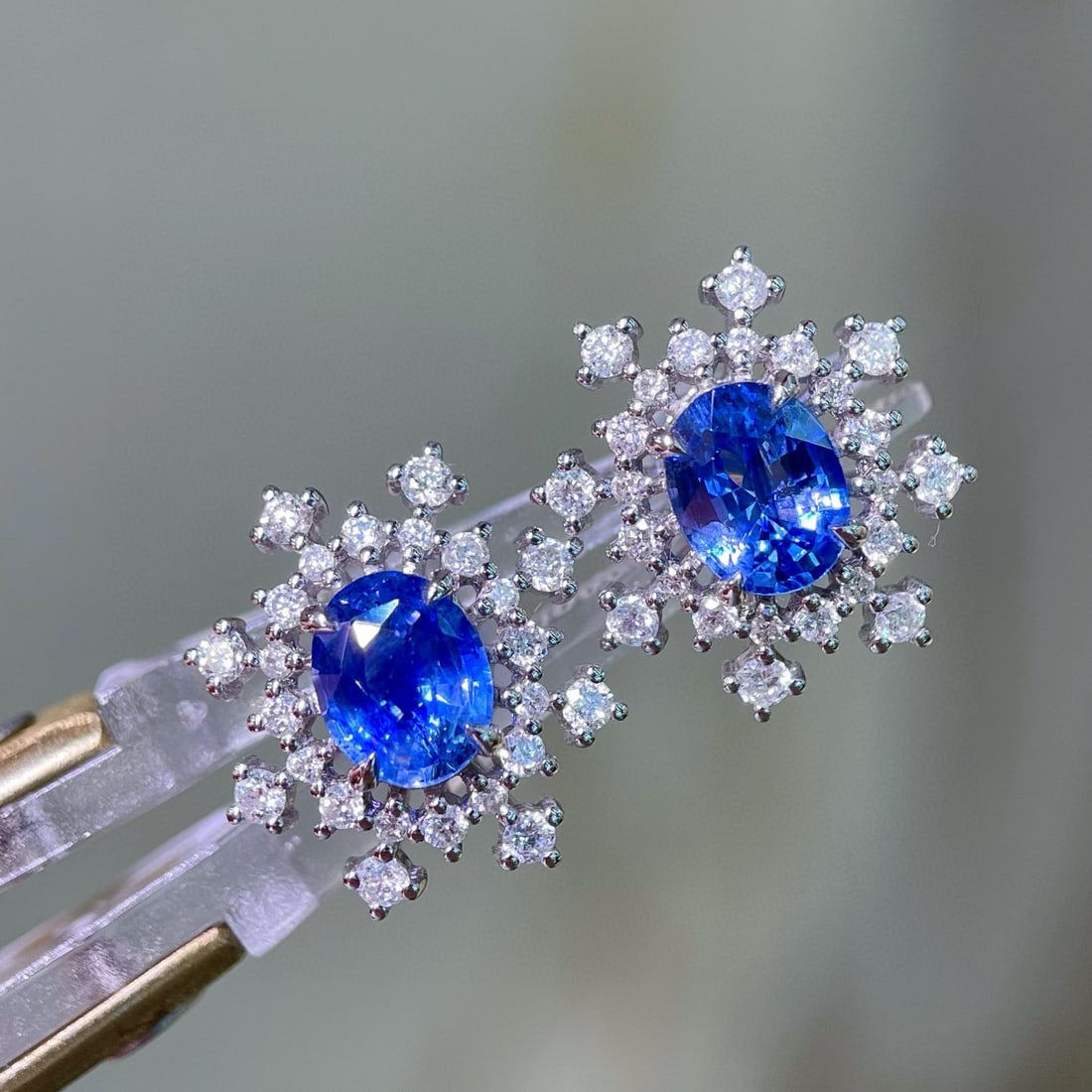 14k Gold 1.75 Ctw Natural Sapphire & Diamond Earrings - 5