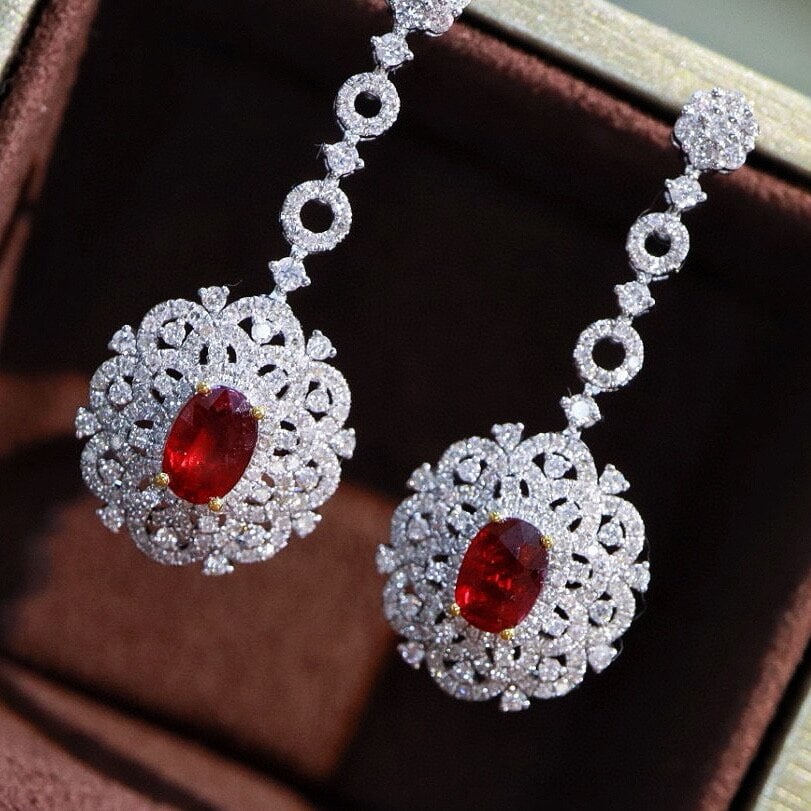 14k Gold 2.78 Ctw Natural Ruby & Diamond Earrings - 3