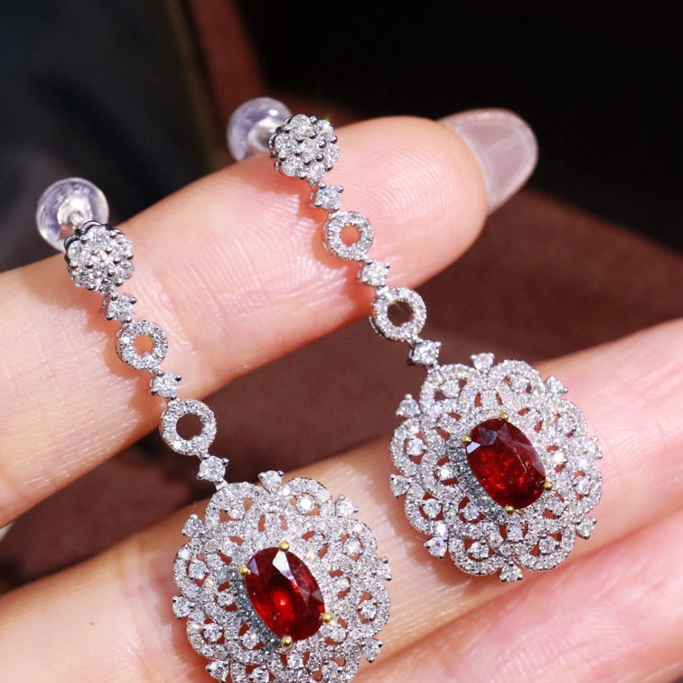 14k Gold 2.78 Ctw Natural Ruby & Diamond Earrings - 5