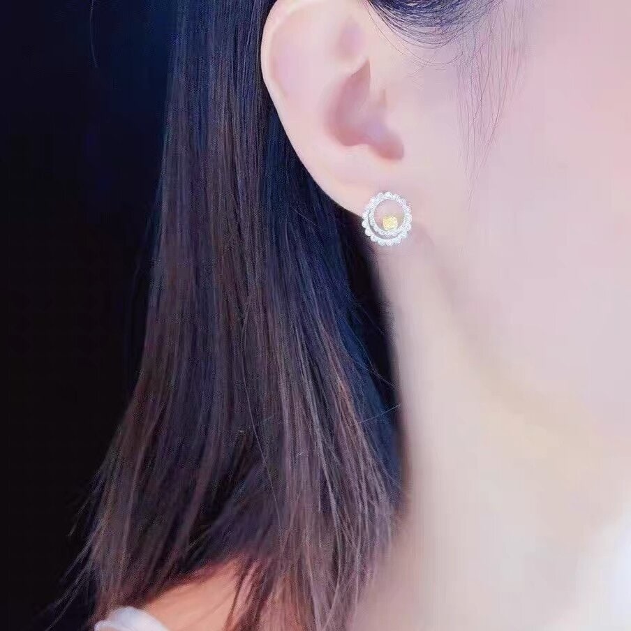 14k Gold 0.39 Ctw Natural Yellow Diamond & Diamond Earrings - 2