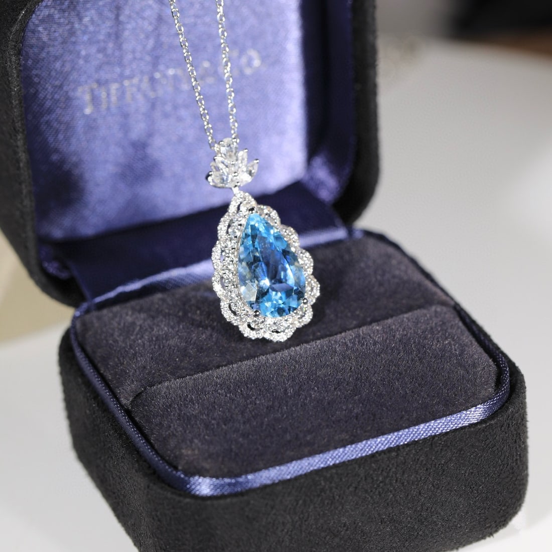 14k Gold 3.39 Ct Natural Aquamarine & Diamond Pendant( Without Chain ) - 2