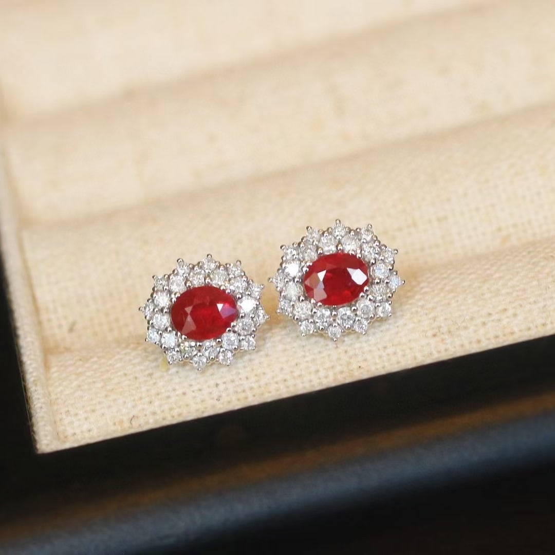 14k Gold 1.46 Ctw Natural Ruby & Diamond Earrings - 2