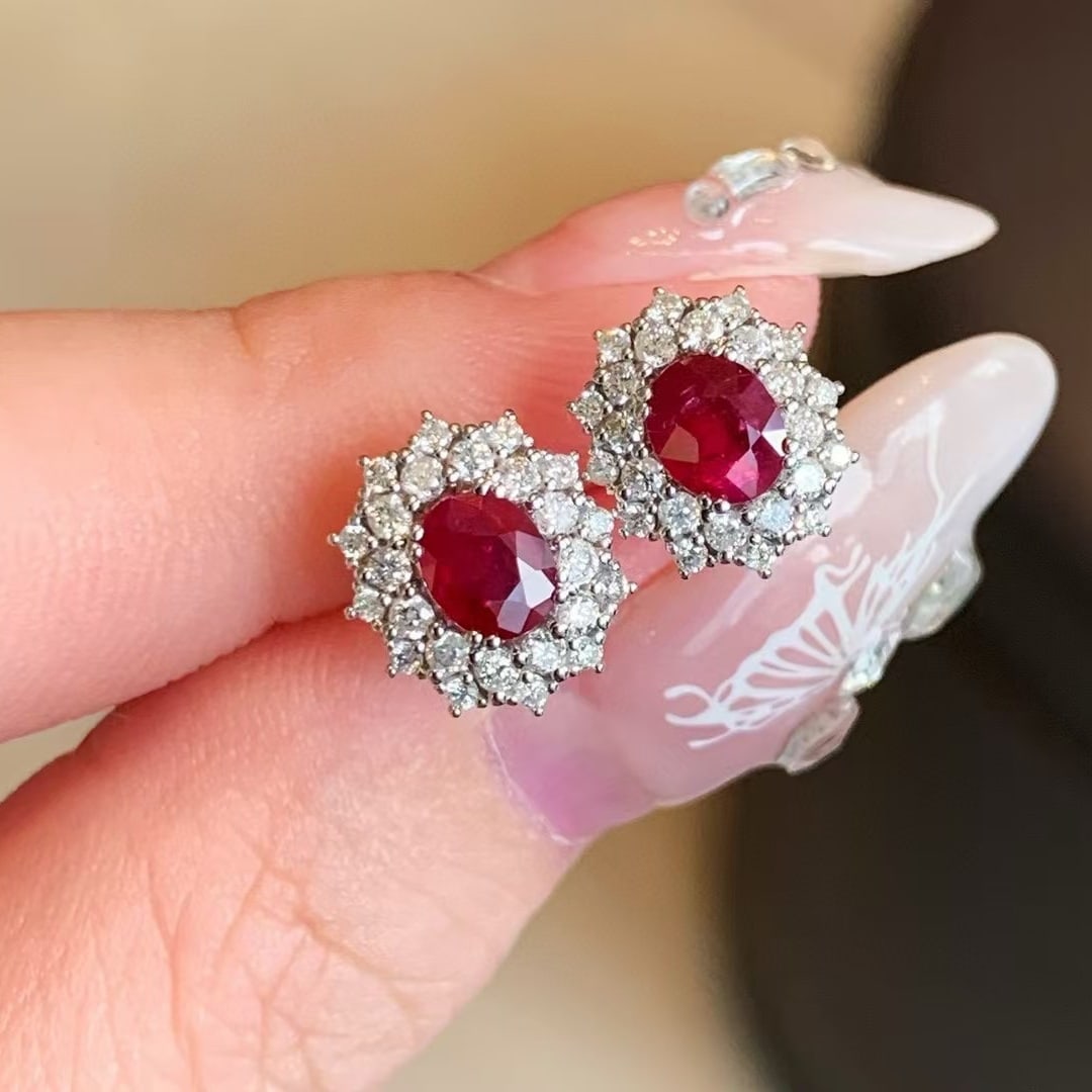 14k Gold 1.46 Ctw Natural Ruby & Diamond Earrings - 4