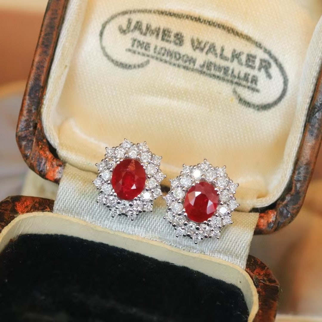 14k Gold 1.46 Ctw Natural Ruby & Diamond Earrings - 6