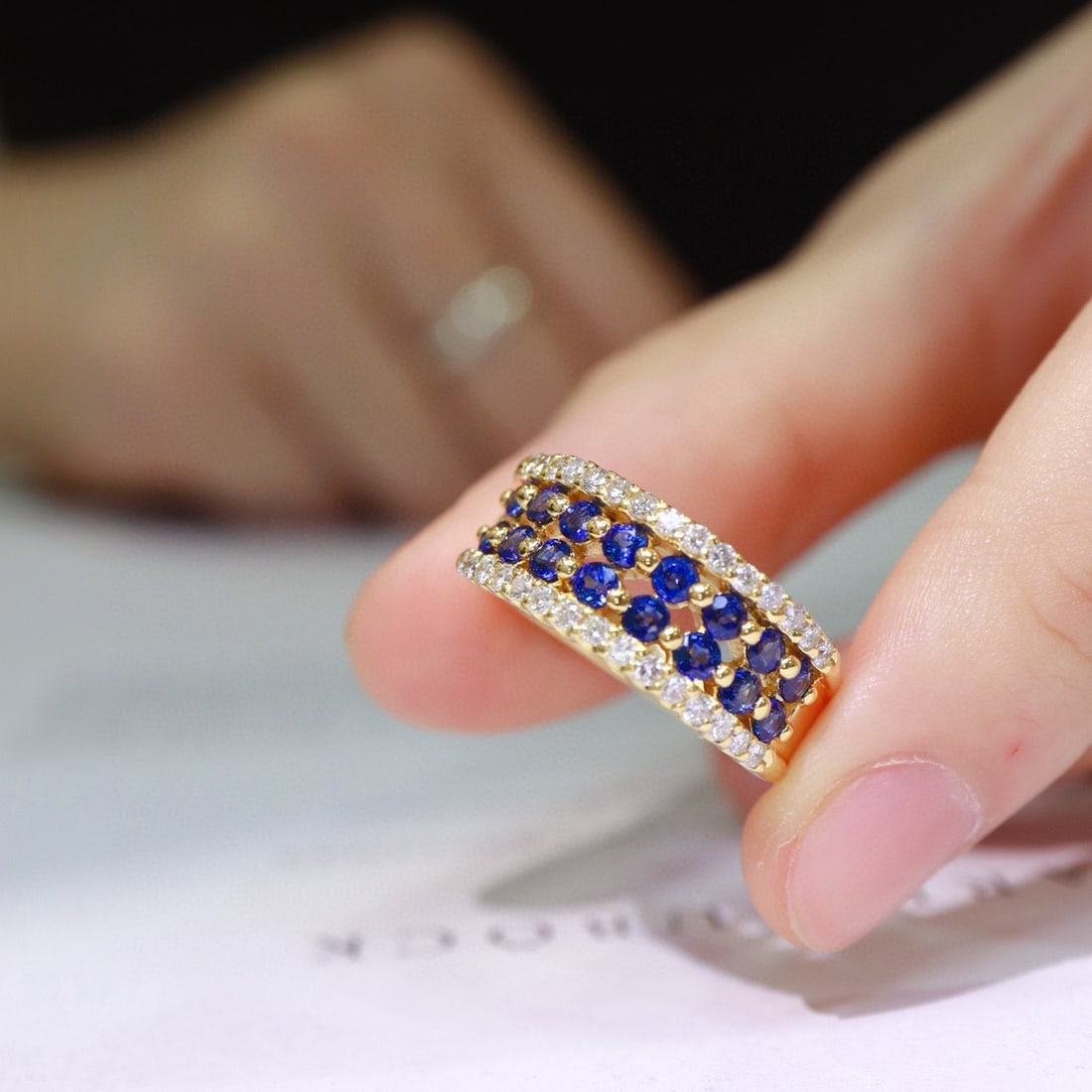 14k Gold 1.54 Ctw Natural Sapphire & Diamond Ring - 7