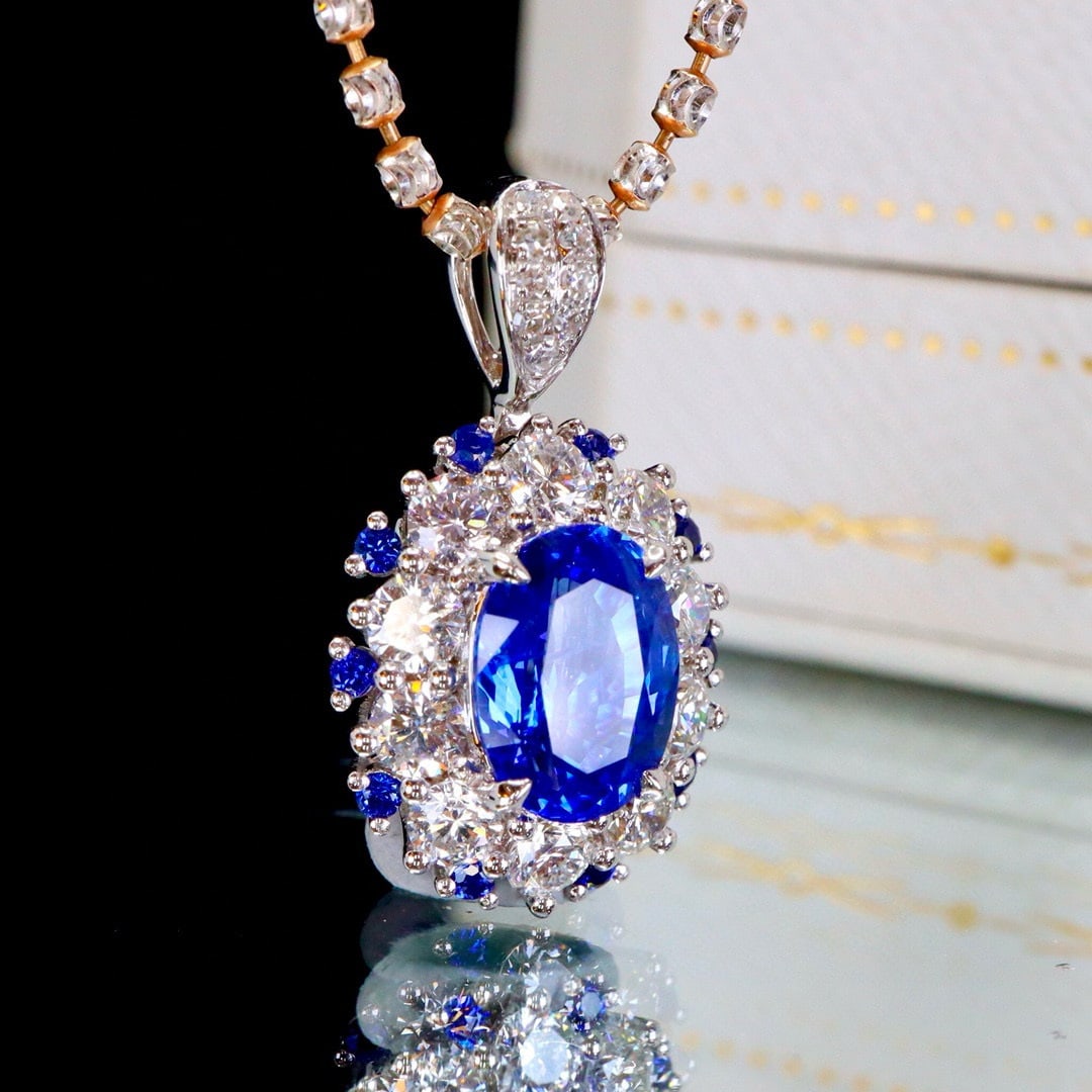 14k Gold 2.55 Ctw Natural Sapphire & Diamond Pendant( Without Chain ) - 5