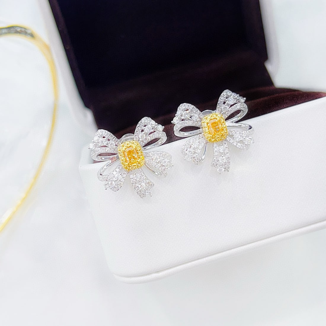 14k Gold 1.24 Ctw Natural Yellow Diamond & Diamond Earrings - 3