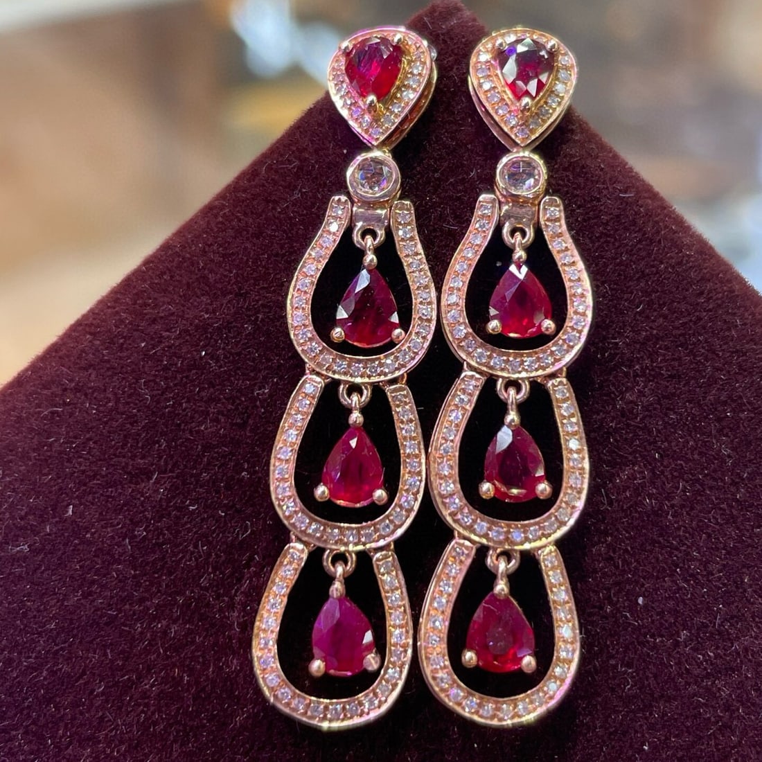 14k Gold 3.37 Ct Natural Ruby & Diamond & Sapphire Earrings - 3