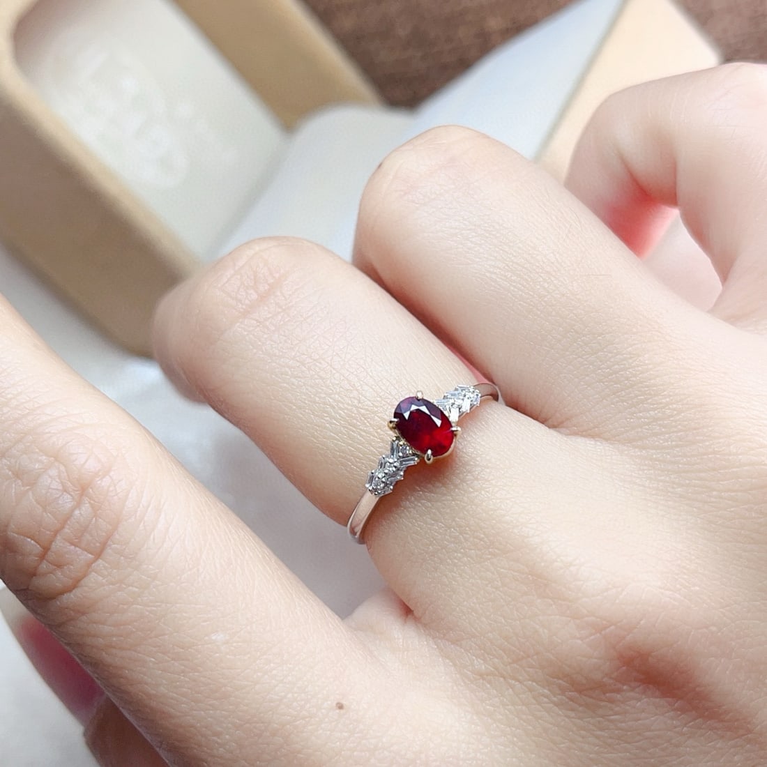 14k Gold 0.70 Ct Vivid Red Natural Ruby & Diamond Ring - 6