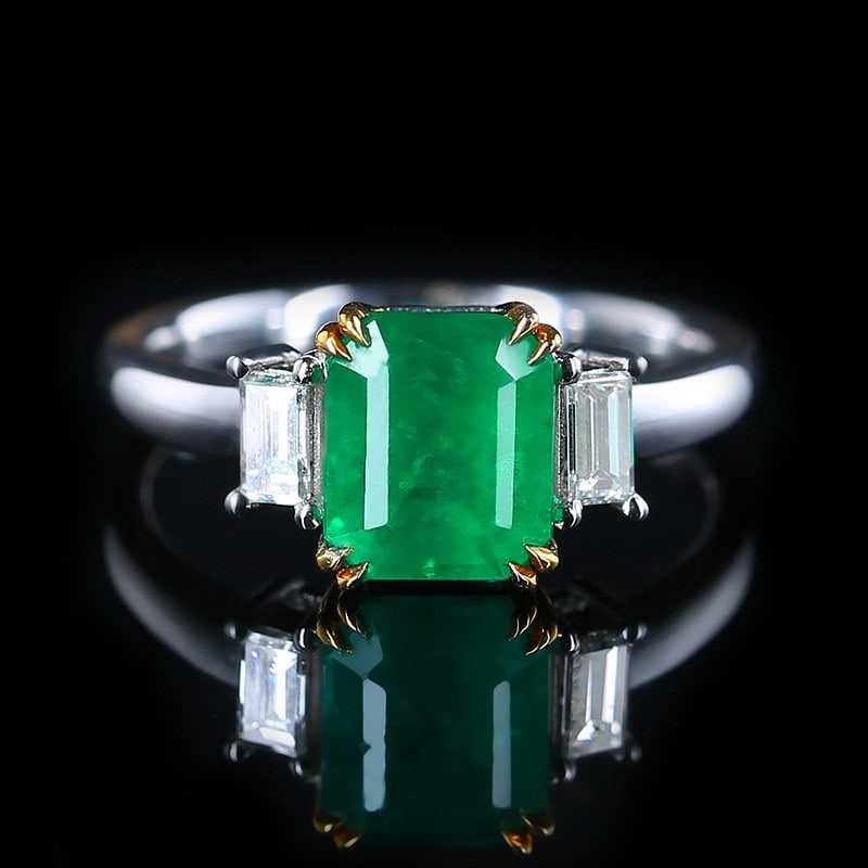 14k Gold 2.45 Ctw Natural Emerald & Diamond Ring: Ref:230950175 // gold content:14k gold // ring size:7. 25us // // main gemstone:emerald // shape:octagonal // carat weight:2. 14ct // color:green // treatment:natural // // adjacent gemstone 2 : diamo
