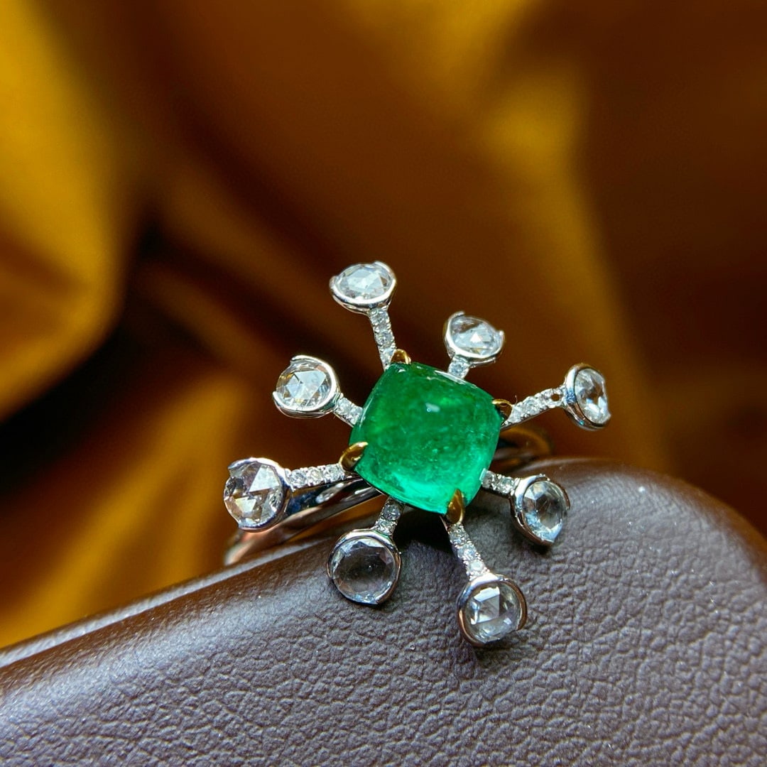 14k Gold 1.70 Ctw Natural Emerald & Diamond Ring - 5