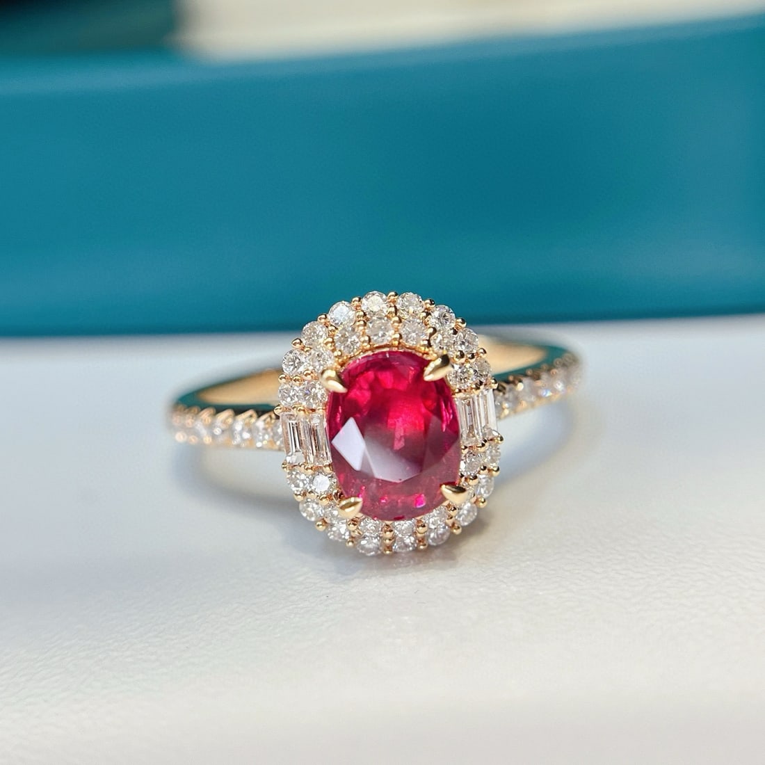 14k Gold 1.15 Ct Natural Ruby & Diamond Ring: Ref:230950182 // gold content:14k gold // ring size:7. 25us // // main gemstone:ruby // shape:oval // carat weight:1. 15ct // color:red // treatment:natural // // adjacent gemstone 2 : diamond // numb