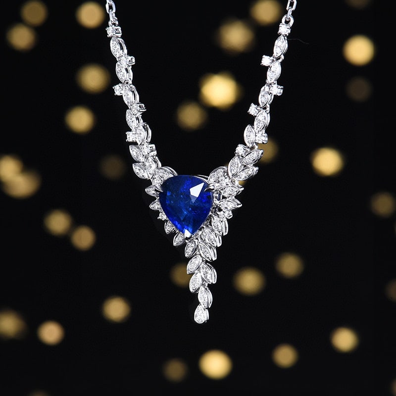 14k Gold 2.72 Ctw Vivid Blue Natural Sapphire & Diamond Necklace - 2