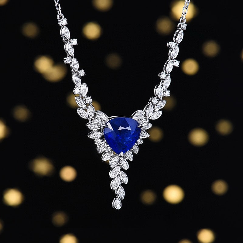 14k Gold 2.72 Ctw Vivid Blue Natural Sapphire & Diamond Necklace - 3