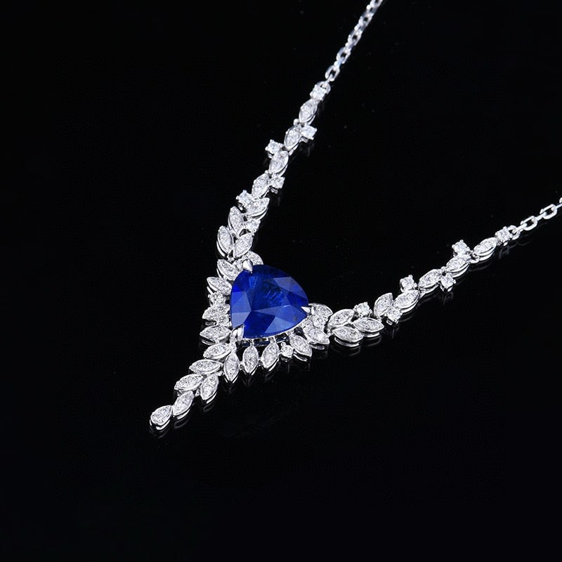 14k Gold 2.72 Ctw Vivid Blue Natural Sapphire & Diamond Necklace - 5