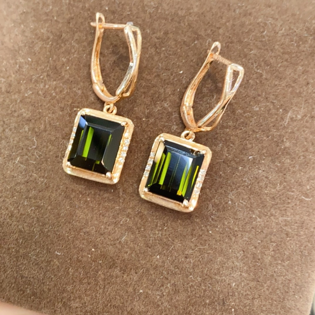 14k Gold 4.80 Ctw Natural Tourmaline & Diamond Earrings (1 of 5)