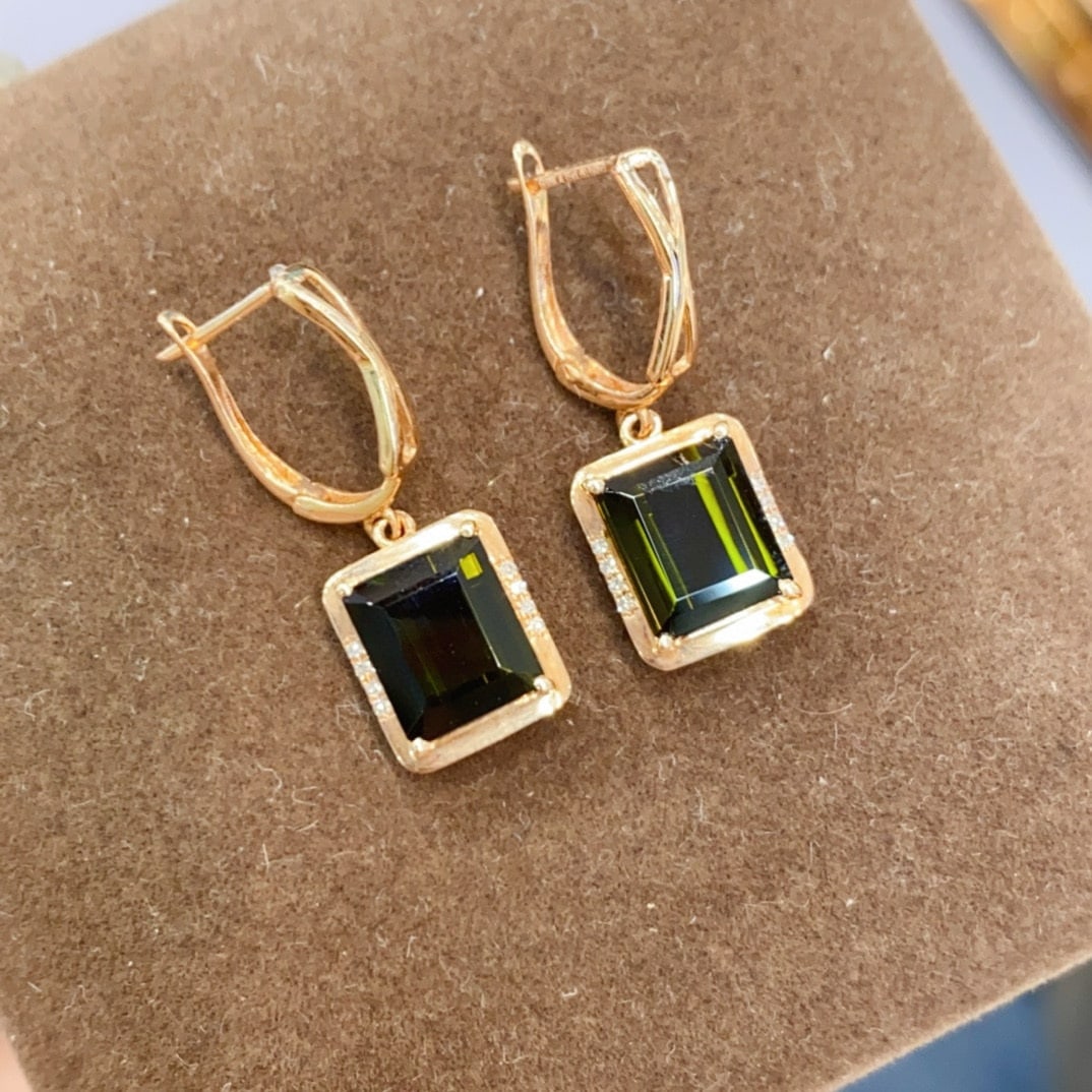14k Gold 4.80 Ctw Natural Tourmaline & Diamond Earrings - 2