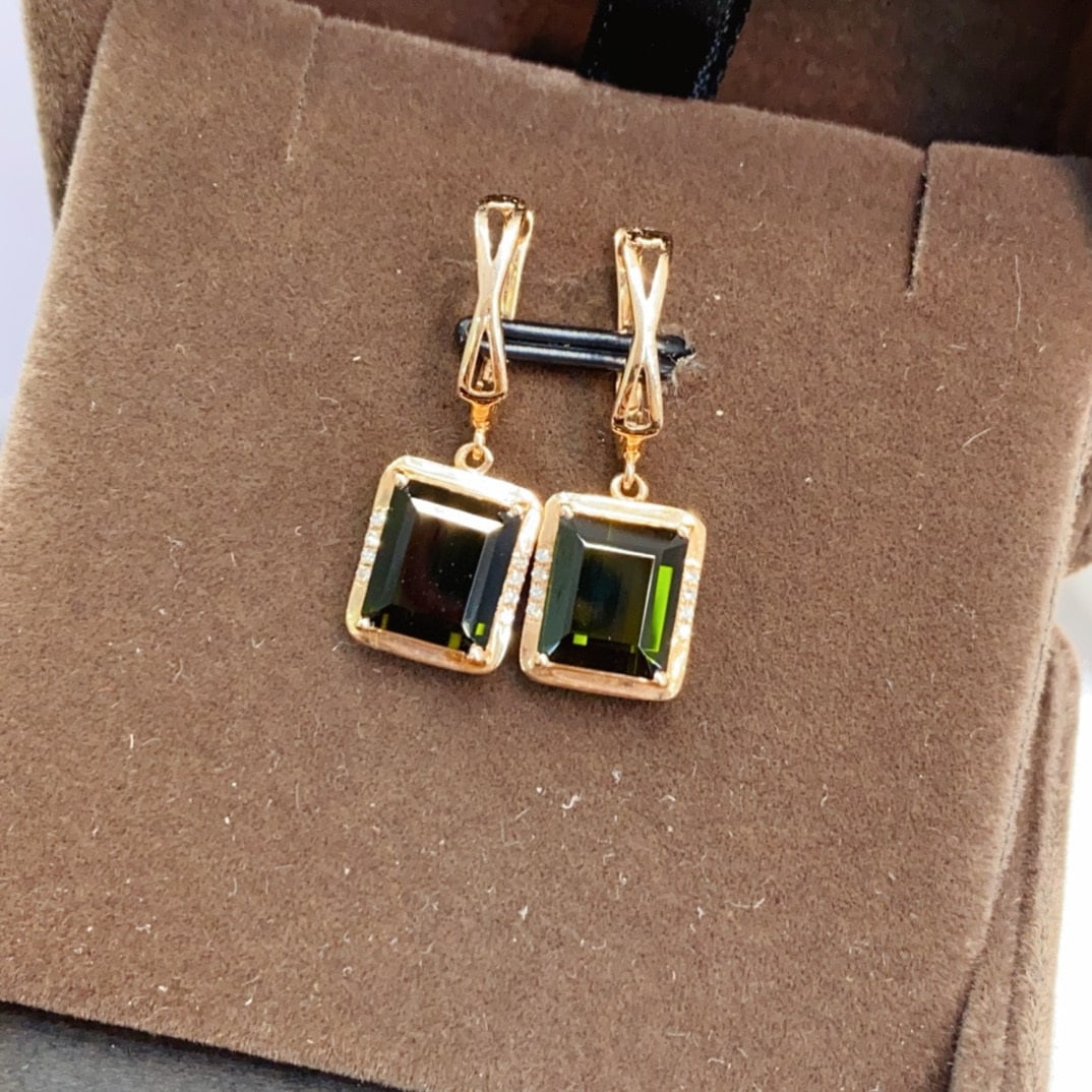 14k Gold 4.80 Ctw Natural Tourmaline & Diamond Earrings - 4