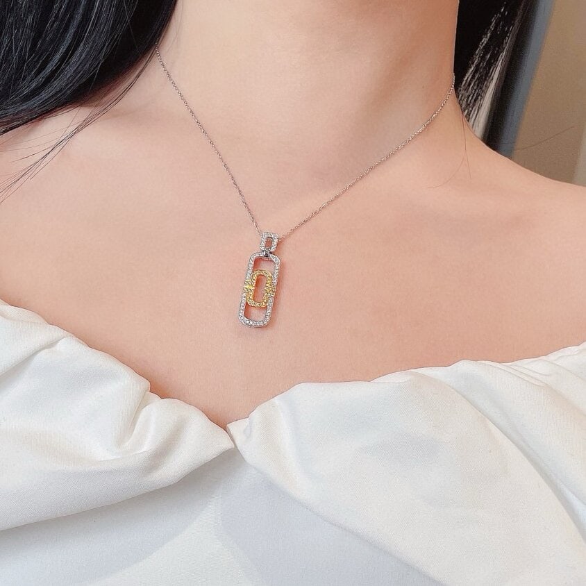 14k Gold 0.39 Ctw Natural Yellow Diamond & Diamond Necklace - 2