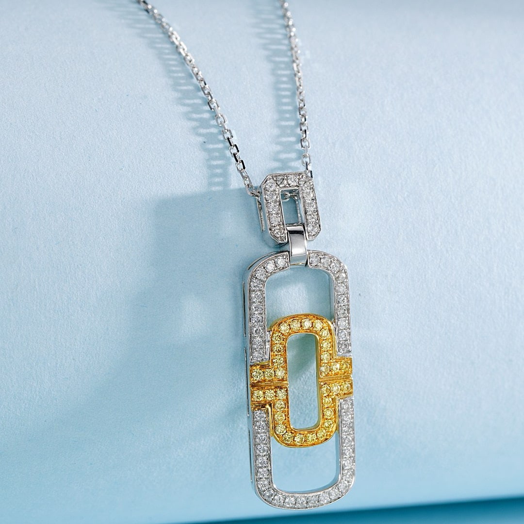 14k Gold 0.39 Ctw Natural Yellow Diamond & Diamond Necklace - 3
