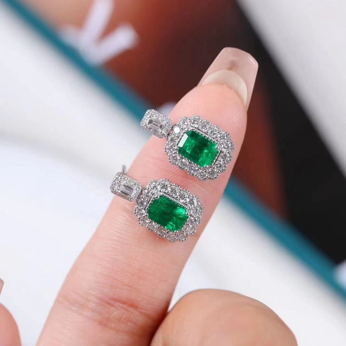 14k Gold 2.02 Ctw Vivid Green Natural Emerald & Diamond Earrings - 6