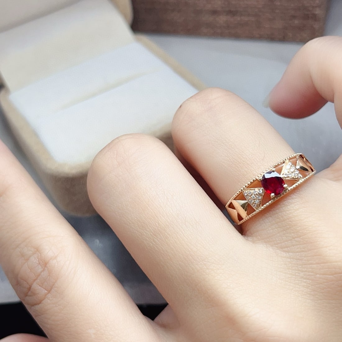 14k Gold 0.50 Ct Natural Ruby & Diamond Ring - 3