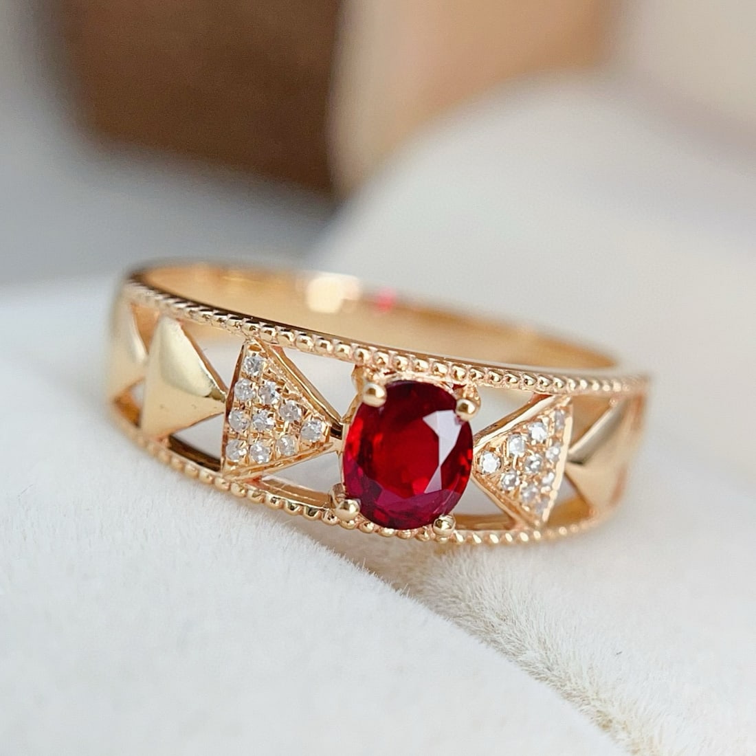 14k Gold 0.50 Ct Natural Ruby & Diamond Ring - 5