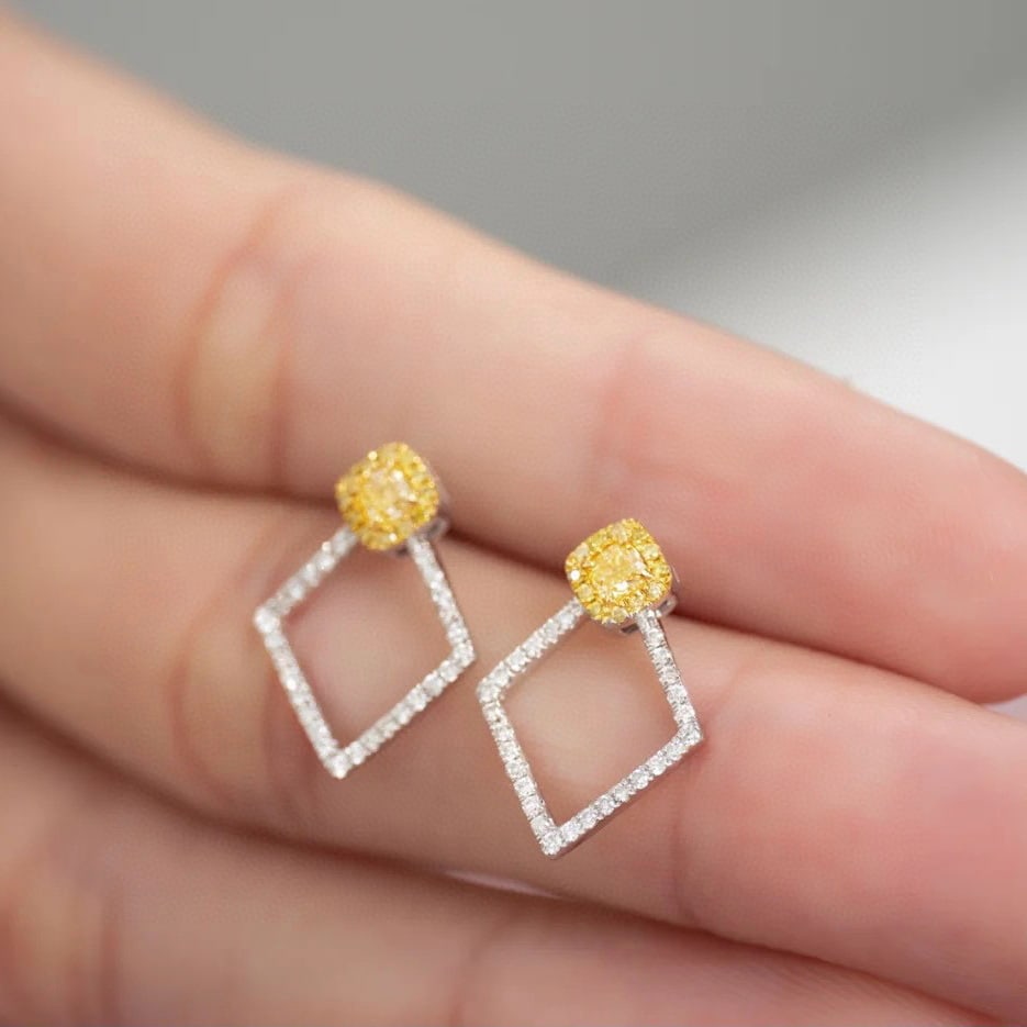 14k Gold 0.42 Ctw Natural Yellow Diamond & Diamond Earrings - 6