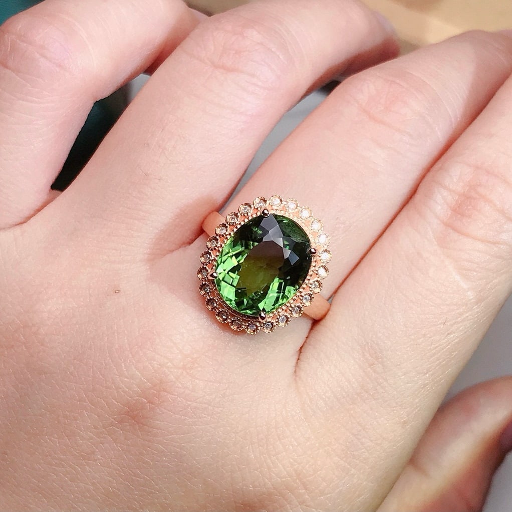 14k Gold 5.5 Ct Natural Tourmaline & Diamond Ring - 6