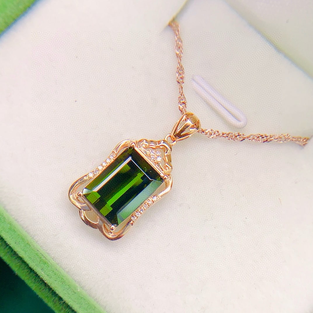 14k Gold 4.05 Ctw Natural Tourmaline & Diamond Pendant( Without Chain ) - 4