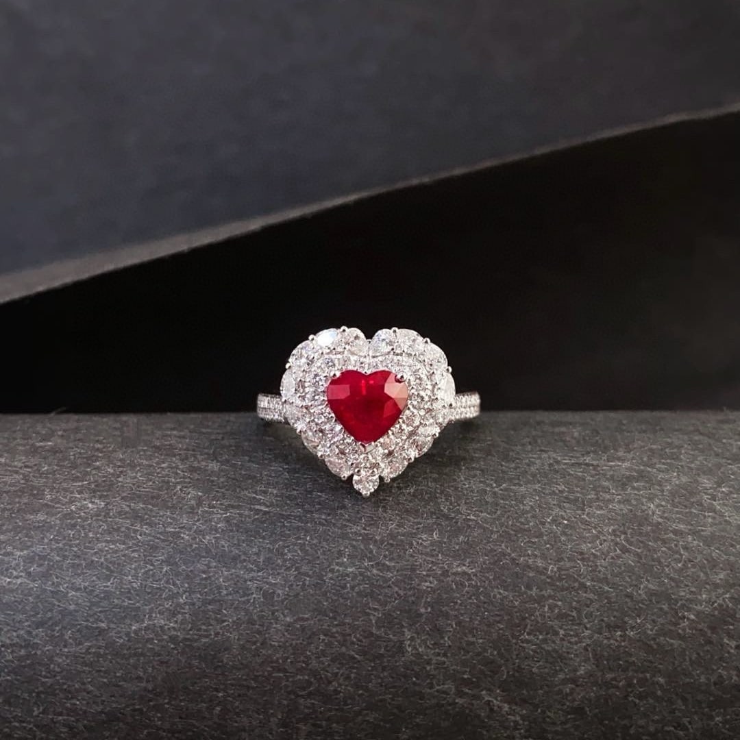 14k Gold 2.34 Ctw Natural Ruby & Diamond Ring/pendant( Without Chain ): Ref:230950209 // gold content:14k gold // ring size:7. 25us // // main gemstone:ruby // shape:heart // carat weight:1. 35ct // color:pigeonblood red // treatment:natural // // adjacent gemstone 2