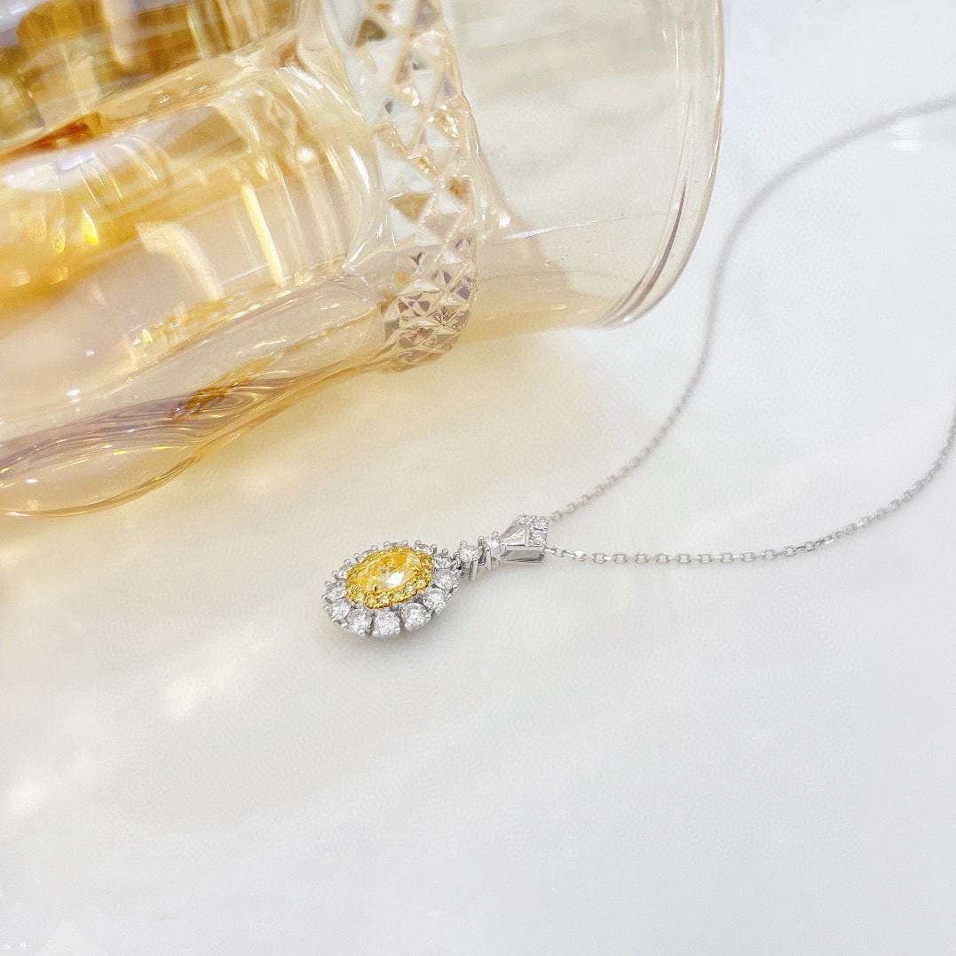 14k Gold 0.92 Ctw Natural Yellow Diamond & Diamond Necklace - 3