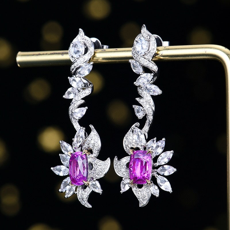 14k Gold 2.58 Ctw Natural Sapphire & Diamond Earrings - 2