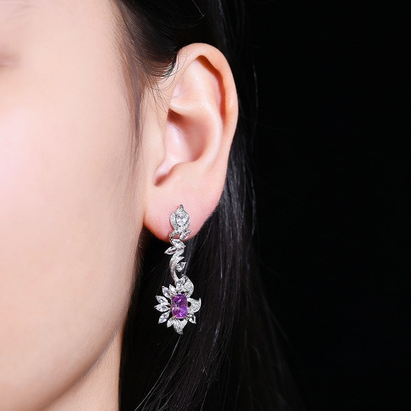 14k Gold 2.58 Ctw Natural Sapphire & Diamond Earrings - 7