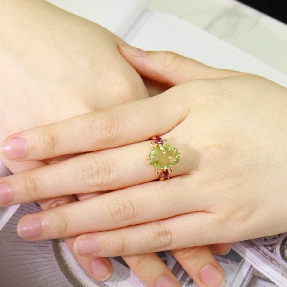 14k Gold 9.7 Ctw Natural Tourmaline & Sapphire Ring - 6