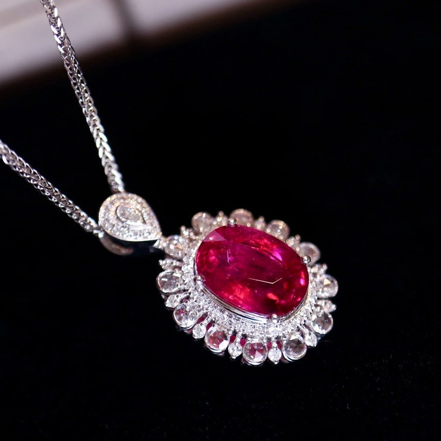 14k Gold 3.85 Ct Natural Tourmaline & Diamond Pendant( Without Chain ) - 4