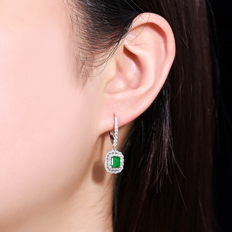 14k Gold 1.88 Ctw Vivid Green Natural Emerald & Diamond Earrings - 6