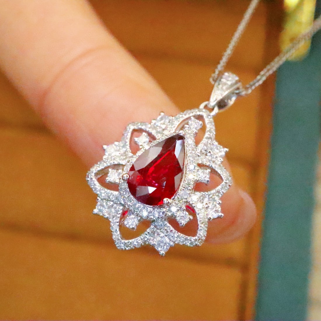 14k Gold 1.48 Ctw Natural Ruby & Diamond Pendant( Without Chain ) - 3